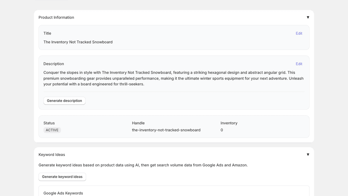 Keyword research interface